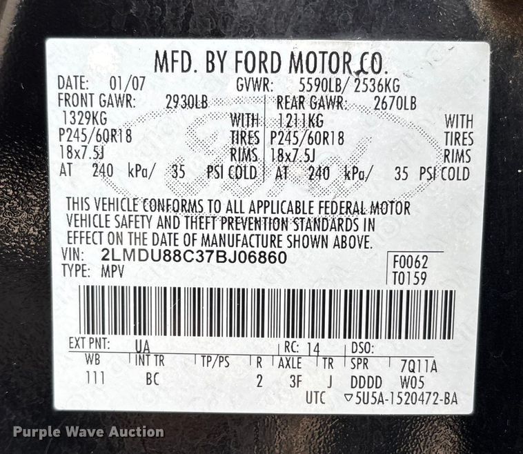 image for item FB3531 2007 Lincoln MKX SUV