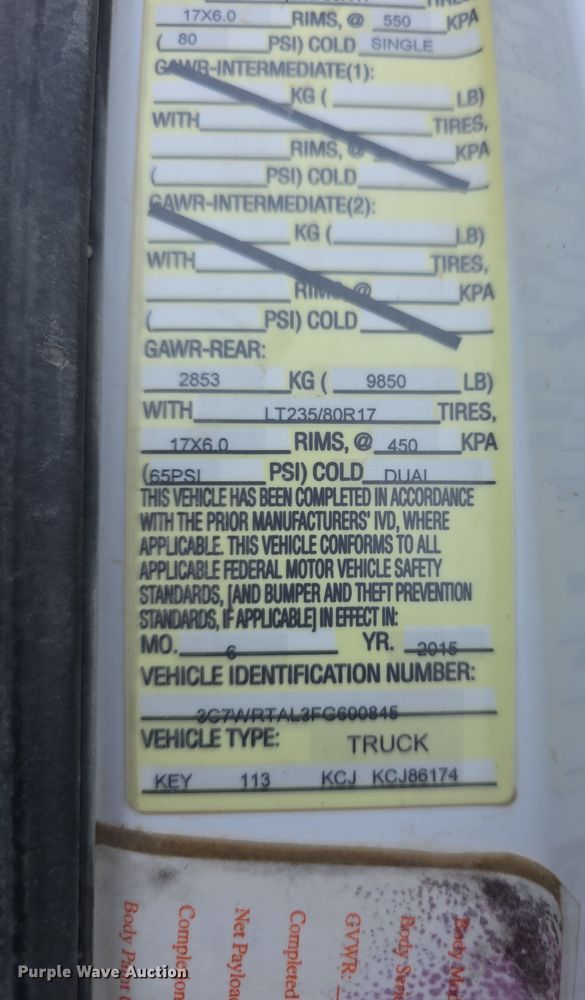 image for item FI0762 2015 Dodge Ram 3500HD utility bed pickup truck