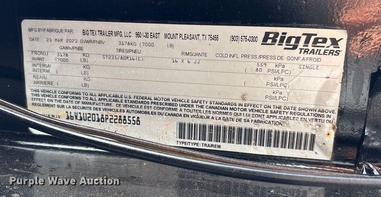 image for item FI1650 2023 Big Tex 70ST tilt deck utility trailer