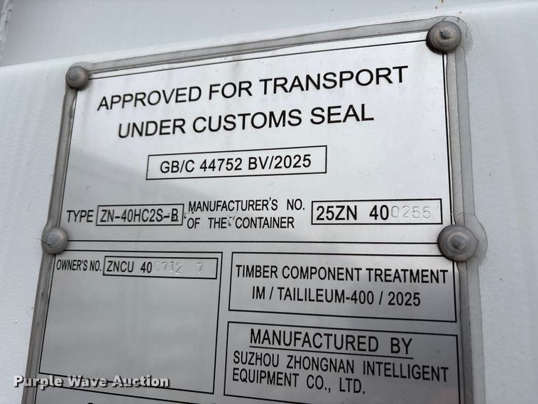 image for item FK1118 2025 Suzhou Zhongnan ZN-40HC2S-B shipping container