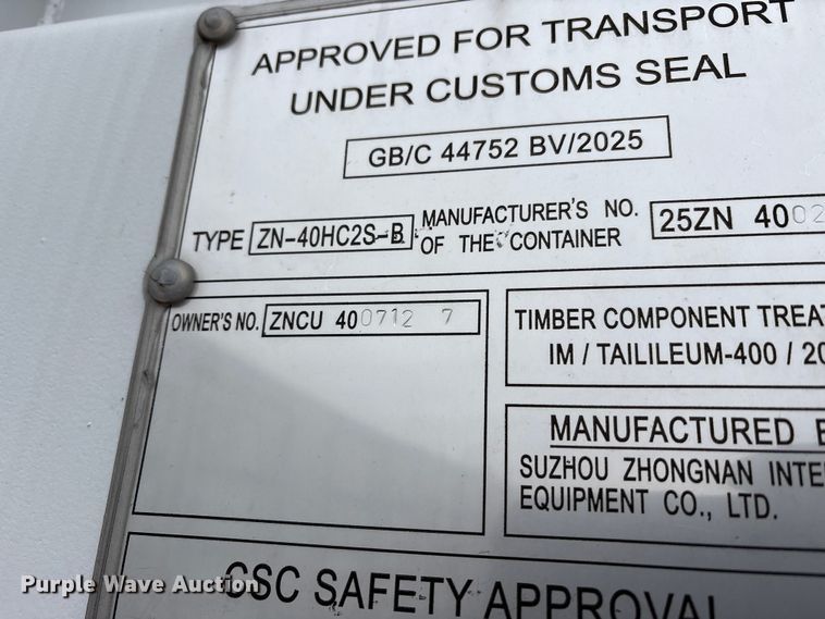 image for item FK1118 2025 Suzhou Zhongnan ZN-40HC2S-B shipping container