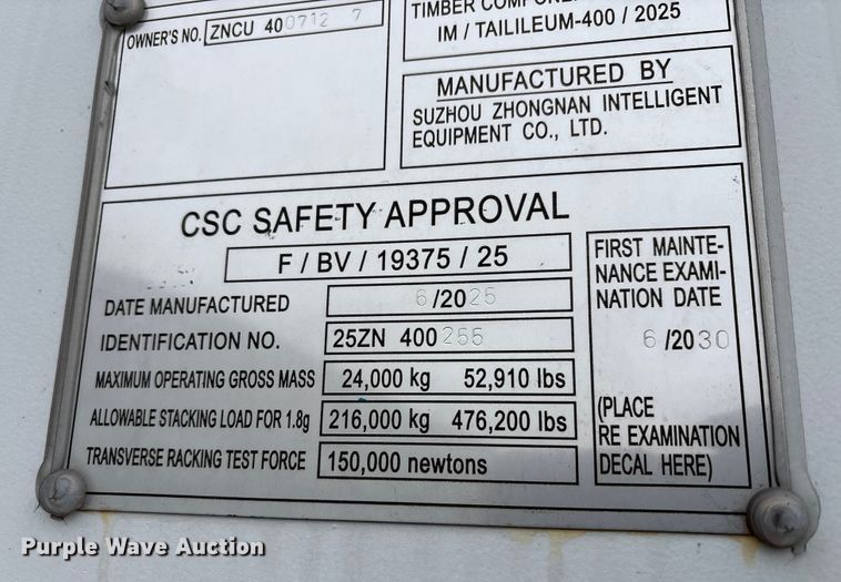 image for item FK1118 2025 Suzhou Zhongnan ZN-40HC2S-B shipping container