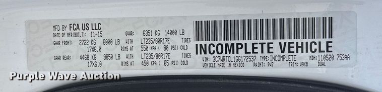 image for item FO3525 2016 RAM 3500 Crew Cab flatbed pickup truck