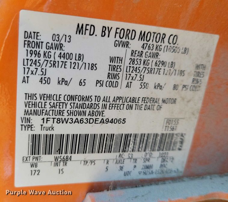 image for item NK9750 2013 Ford F350 Crew Cab utility bed pickup truck