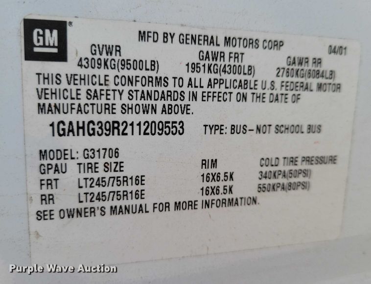 image for item NK9779 2001 Chevrolet Express 3500 van