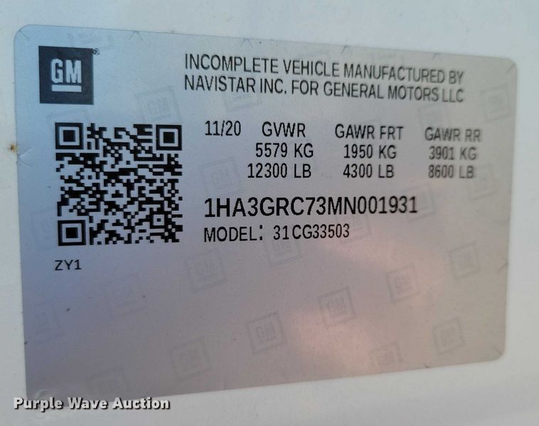 image for item NK9792 2021 Chevrolet G3500 box truck