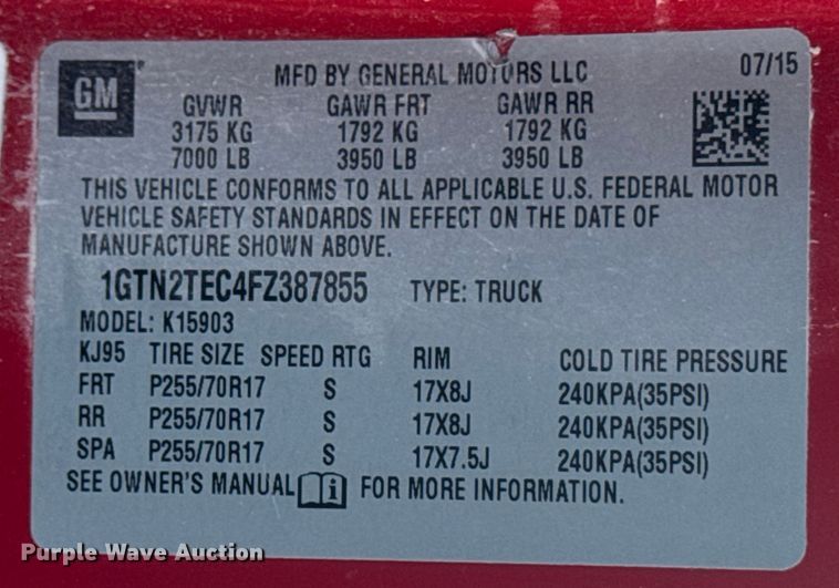 image for item OE9522 2015 GMC Sierra 1500 pickup truck