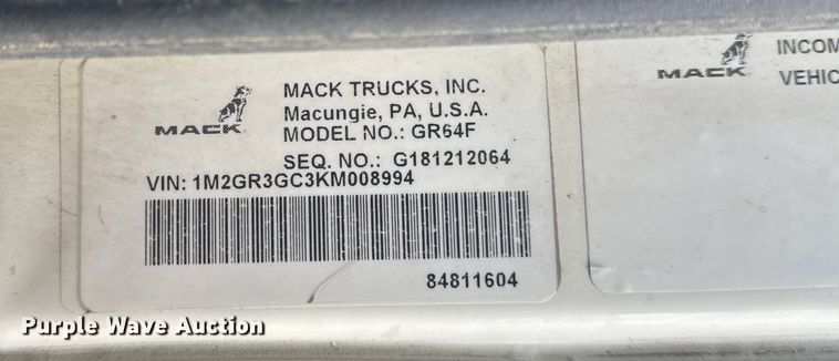 image for item DQ4246 2019 Mack Granite dump truck