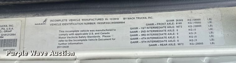 image for item DQ4246 2019 Mack Granite dump truck