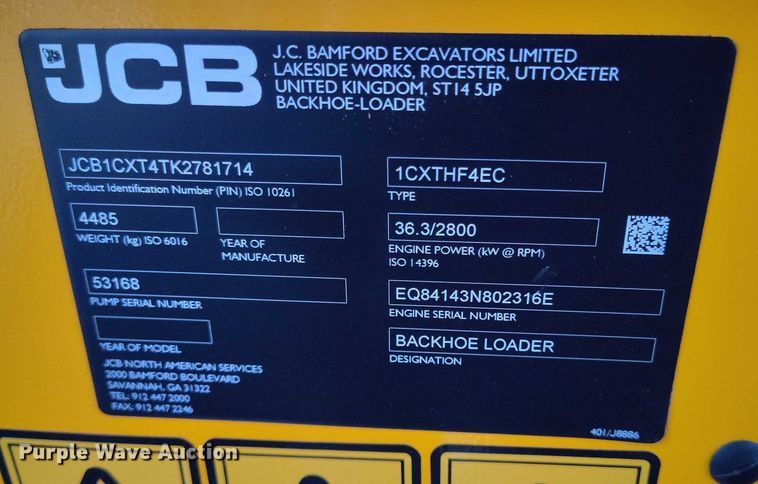 image for item DT0887 2019 JCB 1CXT HF compact tracked backhoe