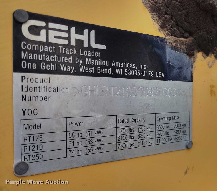 image for item DT0939 2014 Gehl RT210 tracked skid steer loader