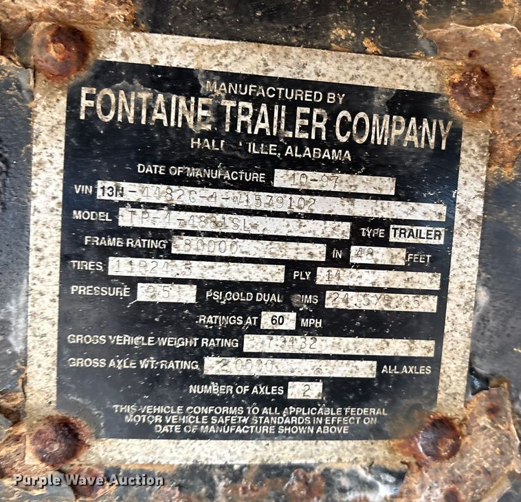 image for item DT4995 1998 Fontaine TP-4-4881SL flatbed trailer