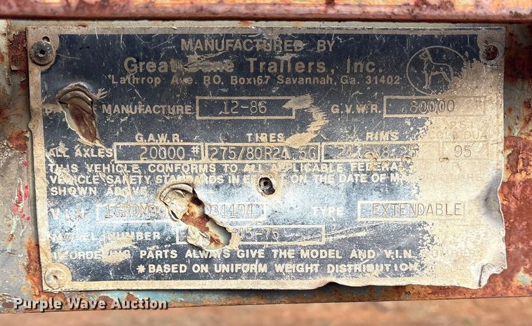 image for item DT4999 1987 Great Dane EXT-45-75 extendable flatbed trailer