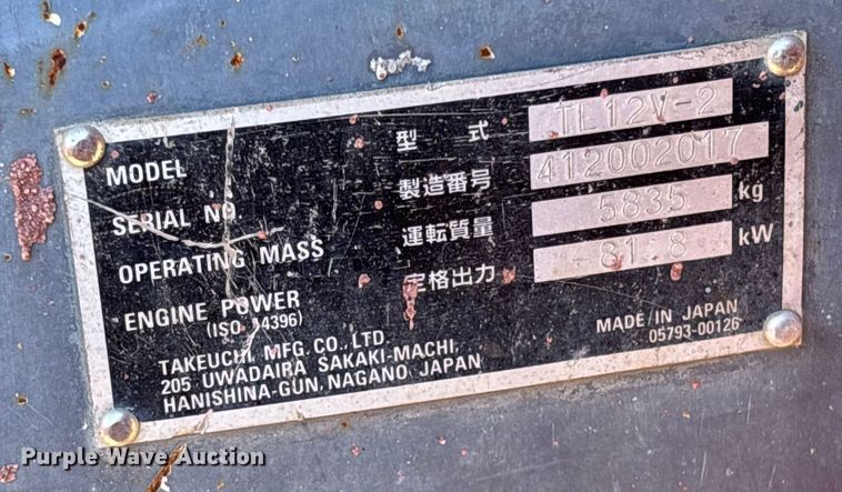 image for item DU0378 2019 Takeuchi TL12V2 tracked skid steer loader