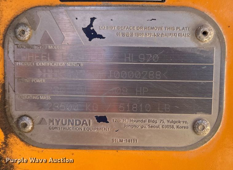 image for item DU0384 Hyundai HL970 wheel loader