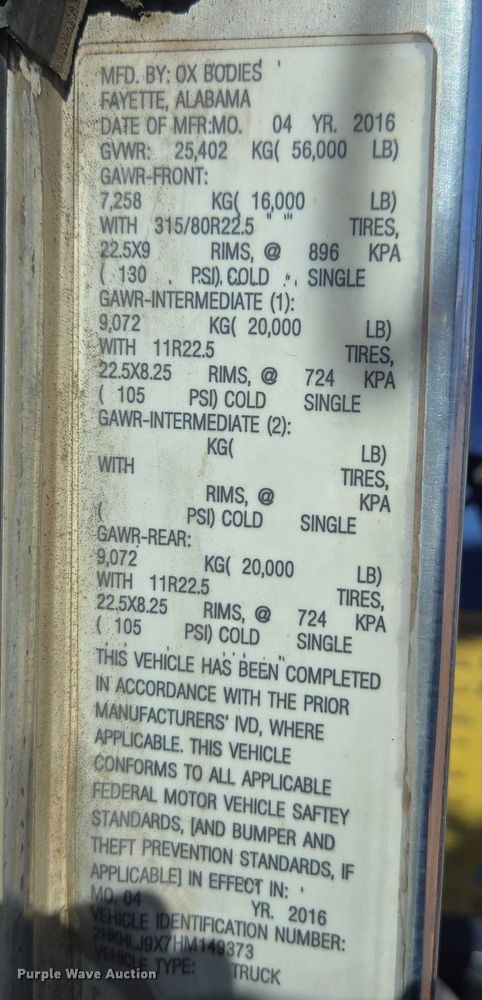 image for item DU2698 2017 Kenworth T370 dump truck