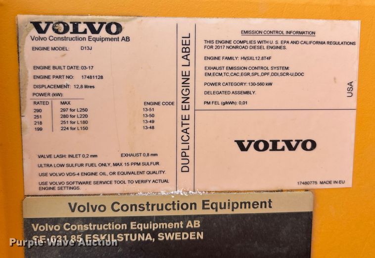 image for item DU6994 2017 Volvo L220H wheel loader