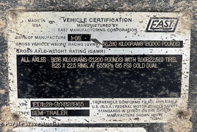 image for item DU6998 2000 East end dump trailer