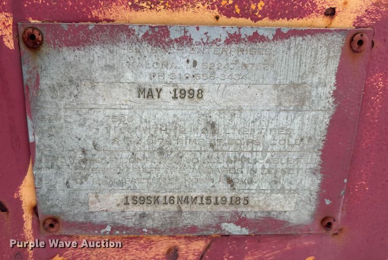 image for item DW7474 1998 Slabach Enterprises reel trailer