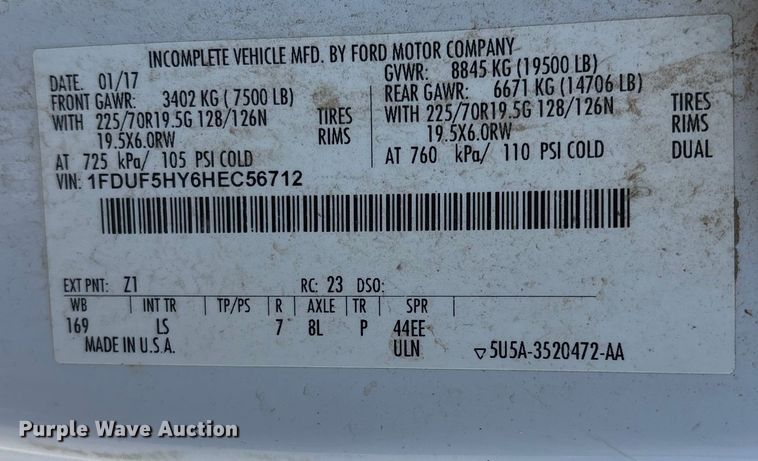 image for item DW7480 2017 Ford F550 bucket truck