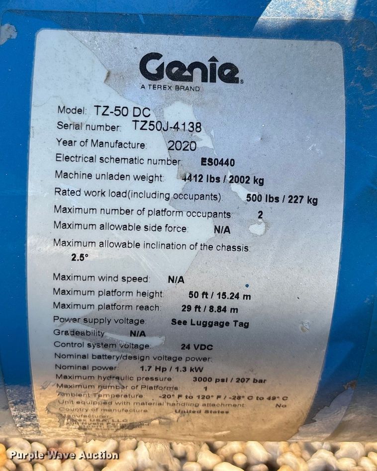 image for item DW7492 2020 Genie TZ-50 DC boom lift