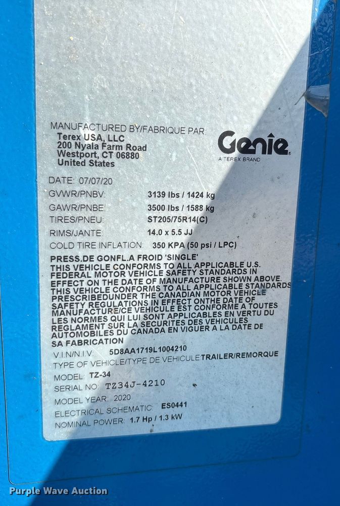 image for item DW7493 2020 Genie TZ-34 