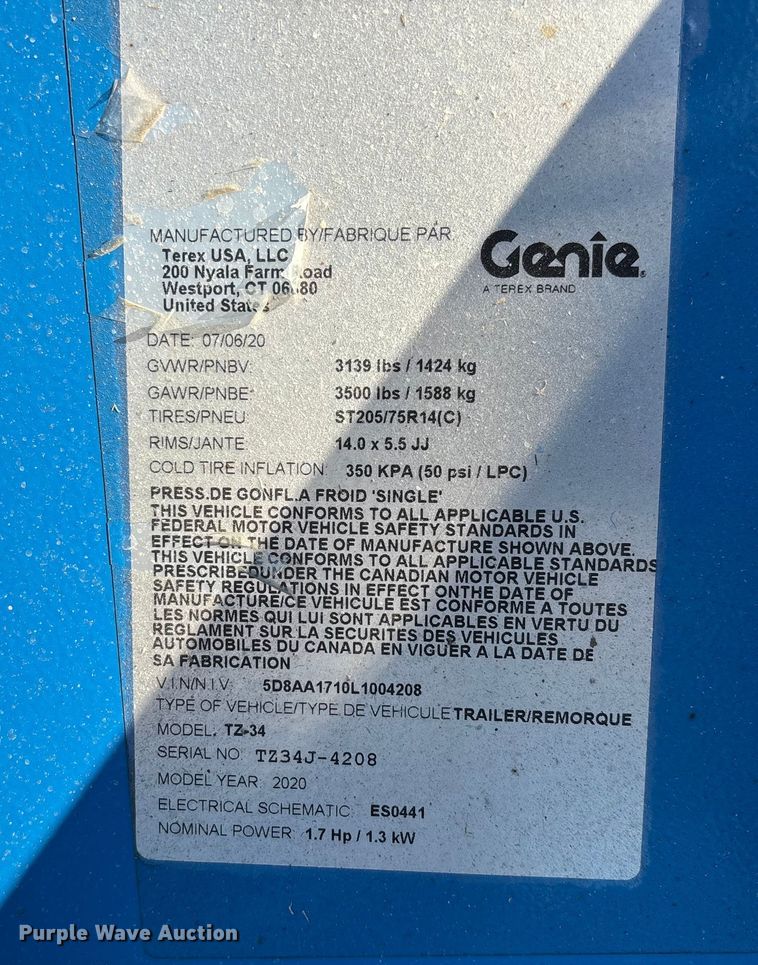 image for item DW7494 2020 Genie TZ34 boom lift