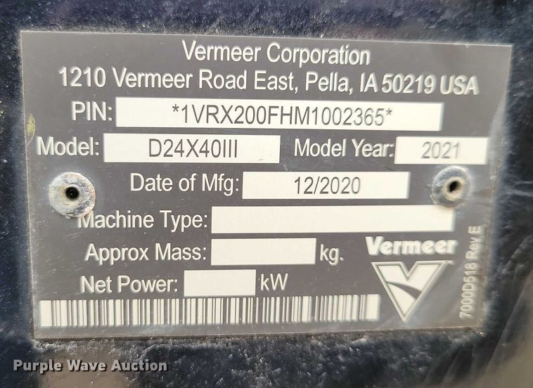 image for item EA2826 2021 Vermeer D24x40 Navigator S3 directional boring unit