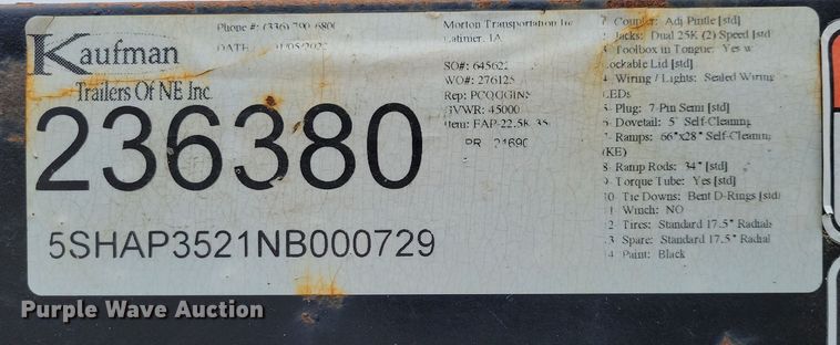 image for item EA2834 2022 Kaufman  equipment trailer