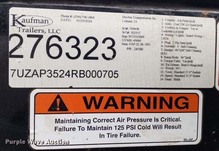 image for item EA2835 2024 Kaufman  equipment trailer