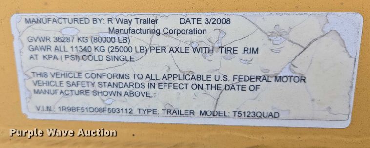 image for item EB1285 2008 R Way Trailer T5123QUAD bottom dump trailer