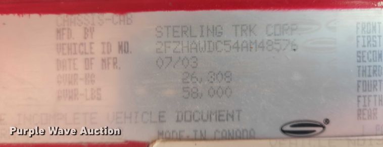 image for item EB1288 2004 Sterling L8500 dump truck