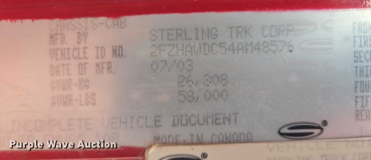 image for item EB1288 2004 Sterling L8500 dump truck