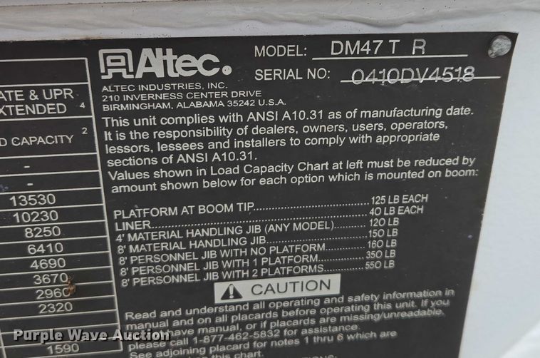 image for item EB1338 Altec DM47TR digger derrick truck bed