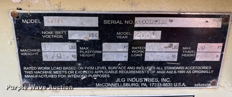 image for item EF0995 2004 JLG 4069LE scissor lift
