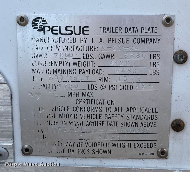 image for item EG1946 1995 Pelsue 12 FOST fiber optic splicing trailer