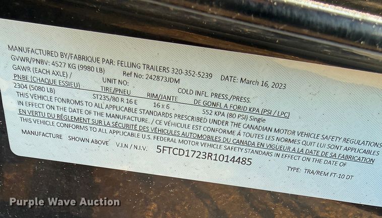 image for item EG2028 2024 Felling Trailers FT-10DT dump trailer