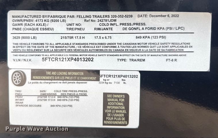 image for item EG2030 2023 Felling Trailers FT-8R reel trailer