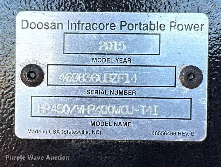 image for item EG2067 2015 Doosan HP450/VHP400WCU/T4I air compressor
