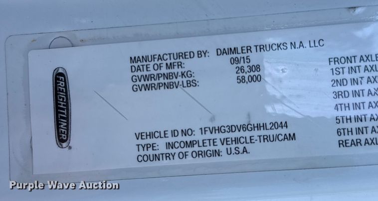 image for item EG2069 2016 Freightliner 114SD crane truck