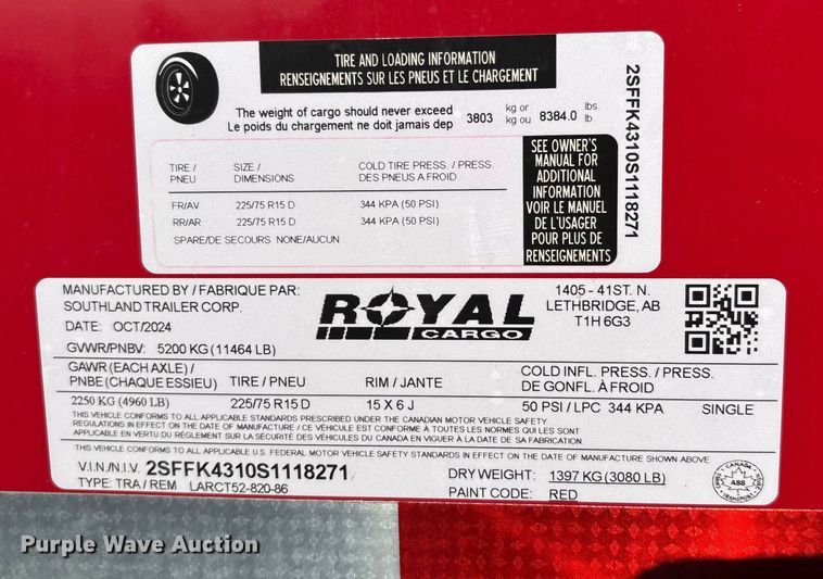 image for item EJ7787 2025 Royal Cargo enclosed cargo trailer