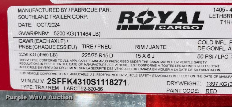 image for item EJ7787 2025 Royal Cargo enclosed cargo trailer