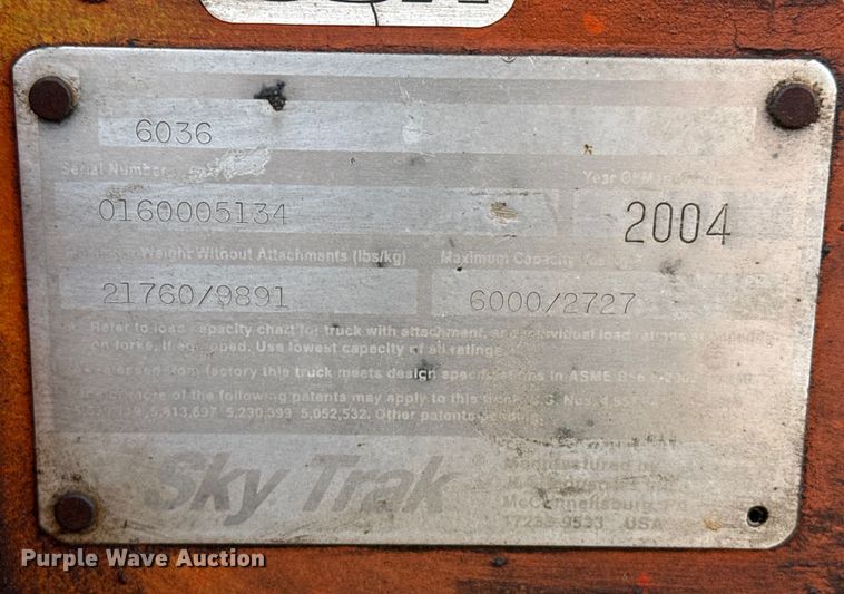 image for item EP2993 2004 Sky Trak 6036 telehandler