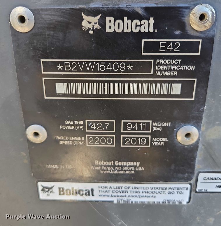 image for item ES2900 2019 Bobcat E42 mini excavator
