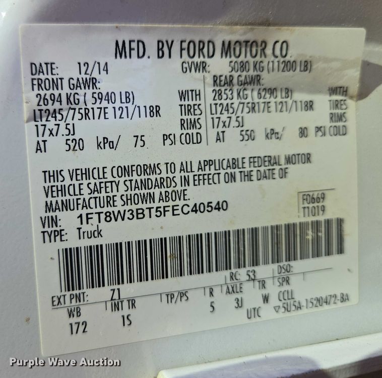 image for item ES2904 2015 Ford F350 Super Duty XL Crew Cab utility bed pickup truck