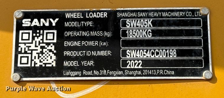 image for item ES5815 2022 Sany SW405K wheel loader