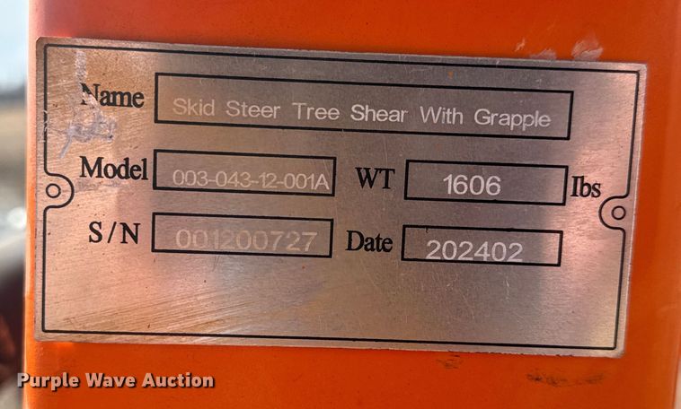 image for item ET1539 2024 003-043-12-001A skid steer tree shear