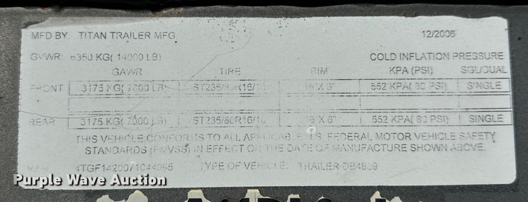 image for item ET4455 2007 Titan DB4889 dump trailer