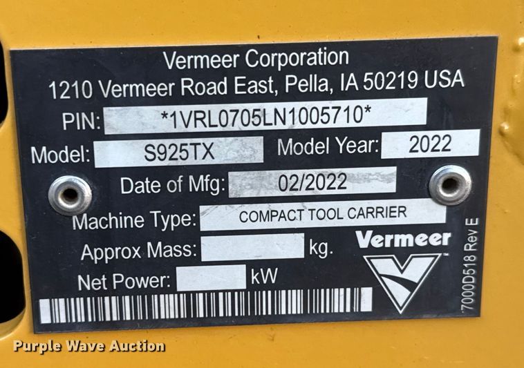 image for item ET4488 2022 Vermeer S925TX compact utility loader