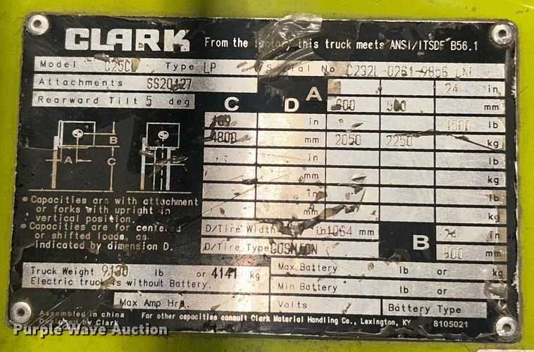 image for item ET6930 Clark C25C forklift